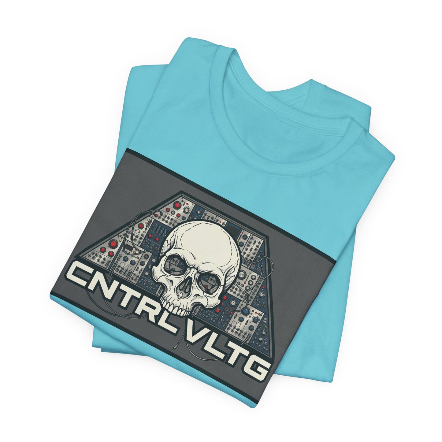 CV Control Voltage - TriBase Grey - Skull Modular Synth Analog Circuit 'CNTRL VLTG' Graphic Tee - Retro Tech Skull T-Shirt