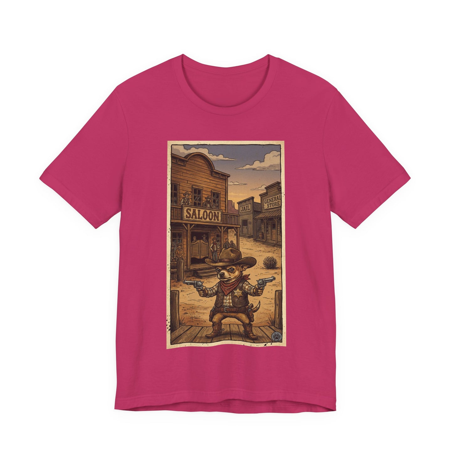 SheriffPaco - Vertical - Chihuahua Sheriff Western Saloon Showdown T-Shirt — Vintage Cowboy Sheriff Puppy Dog Graphic Tee