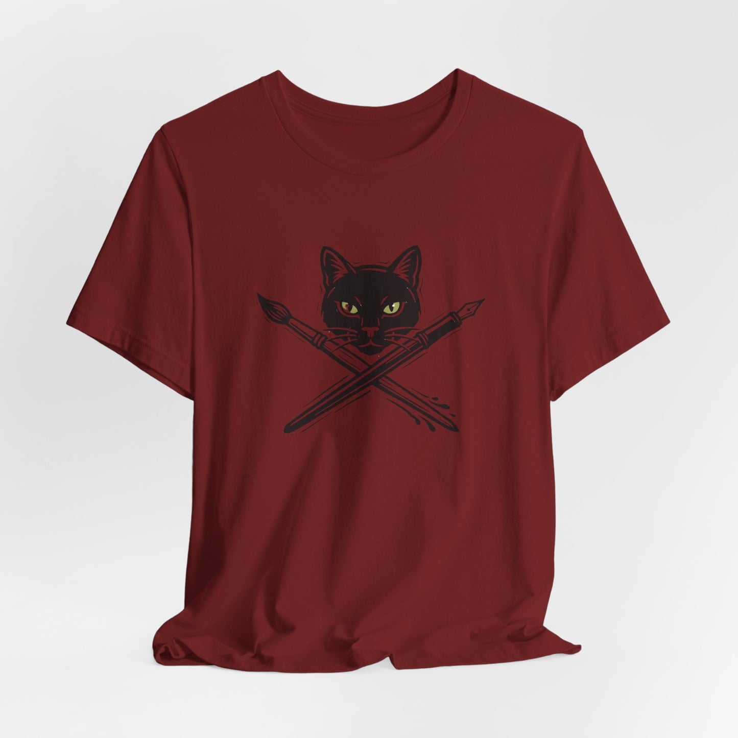 Creative Cat Version 2 - Artist Cat T-Shirt — Black Cat with Crossed Paintbrushes Graphic Tee