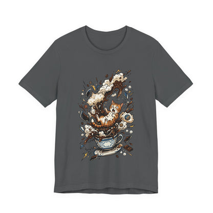 VOID - Cat Coffee Splash T‑Shirt — Cute Kitten Popping Out of Exploding Coffee Cup Tee