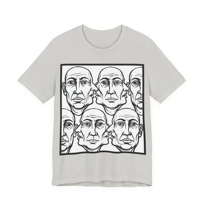 HotGossip - Version 2 - Monochrome Repeating Faces Tee – Abstract Expressionist Portrait T-Shirt