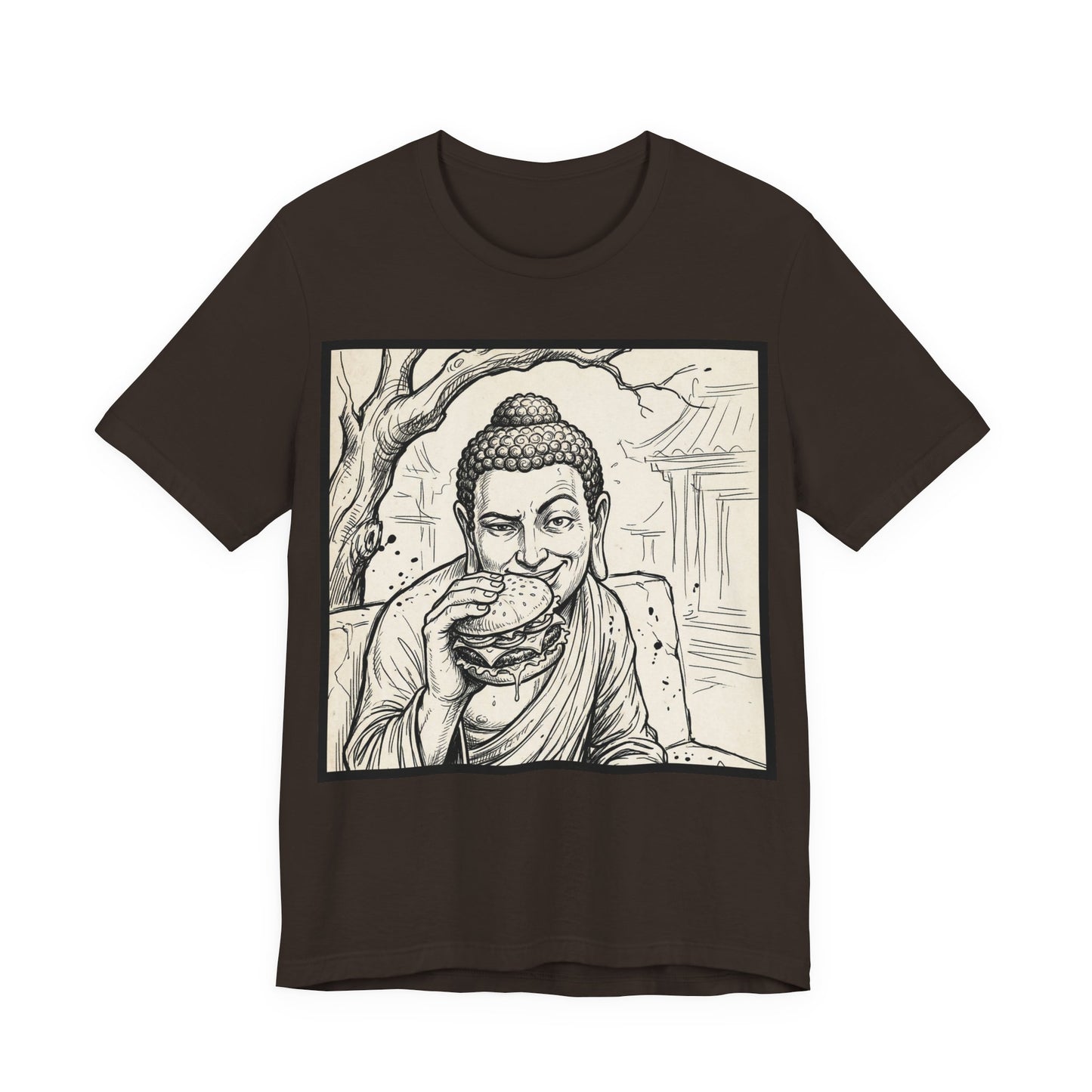BadBuddha - Cheeseburger (Crop) - Buddha Eating A Delicious Juicy Cheeseburger Funny T‑Shirt Zen Humor