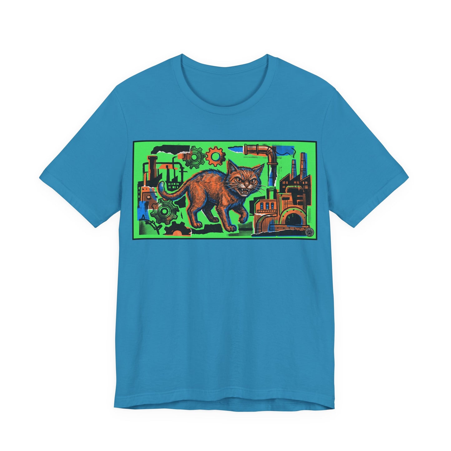 Industrial Cat - Collage Graphic Tee — Retro Steampunk Factory Design