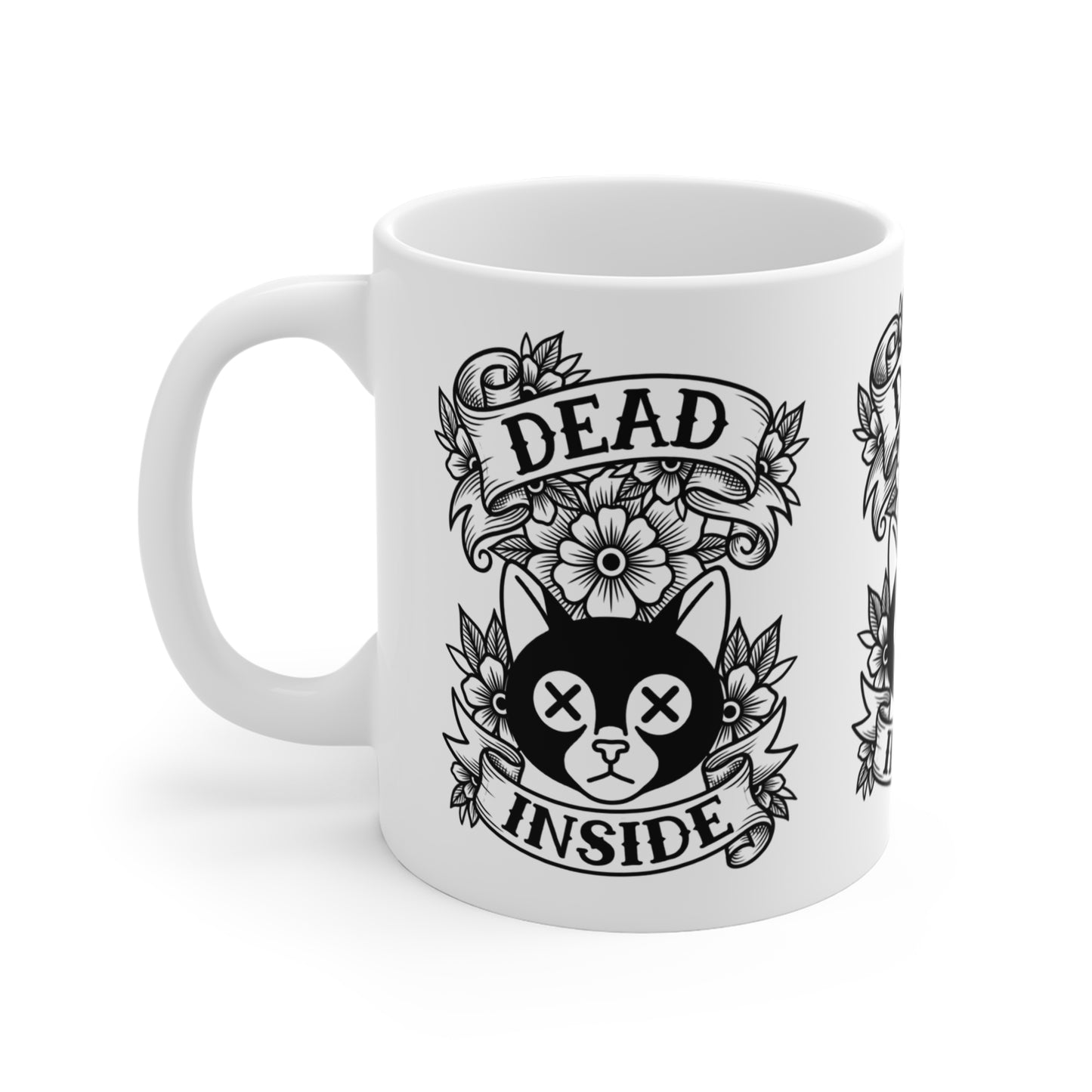 VOID - Dead Inside Cat Mug — Gothic Floral Tattoo 11oz Coffee Cup