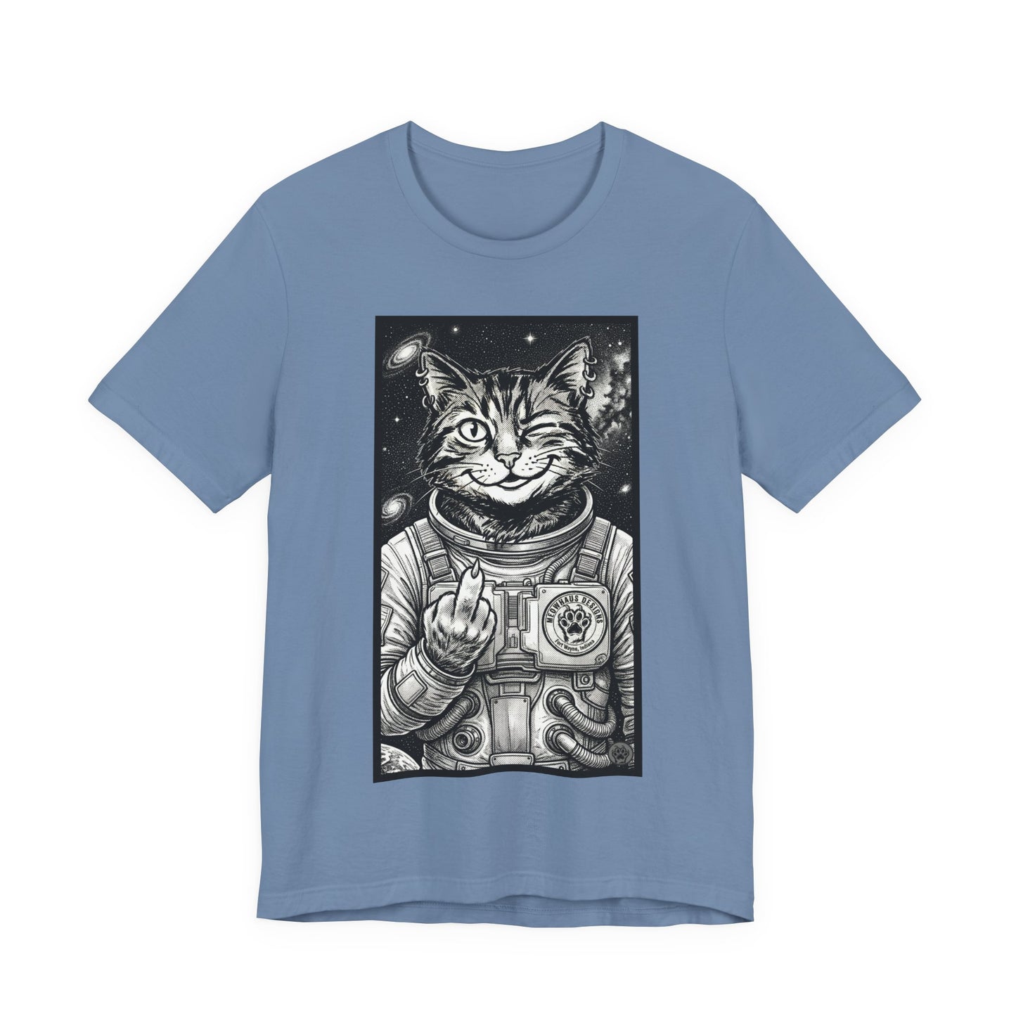 WinkyCat - The Astronaut (Giving Snarky Gesture) Cat Tee — Retro Space Cat Graphic T-Shirt