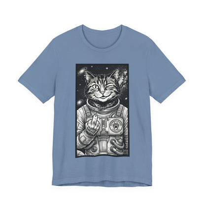 WinkyCat - The Astronaut (Giving Snarky Gesture) Cat Tee — Retro Space Cat Graphic T-Shirt
