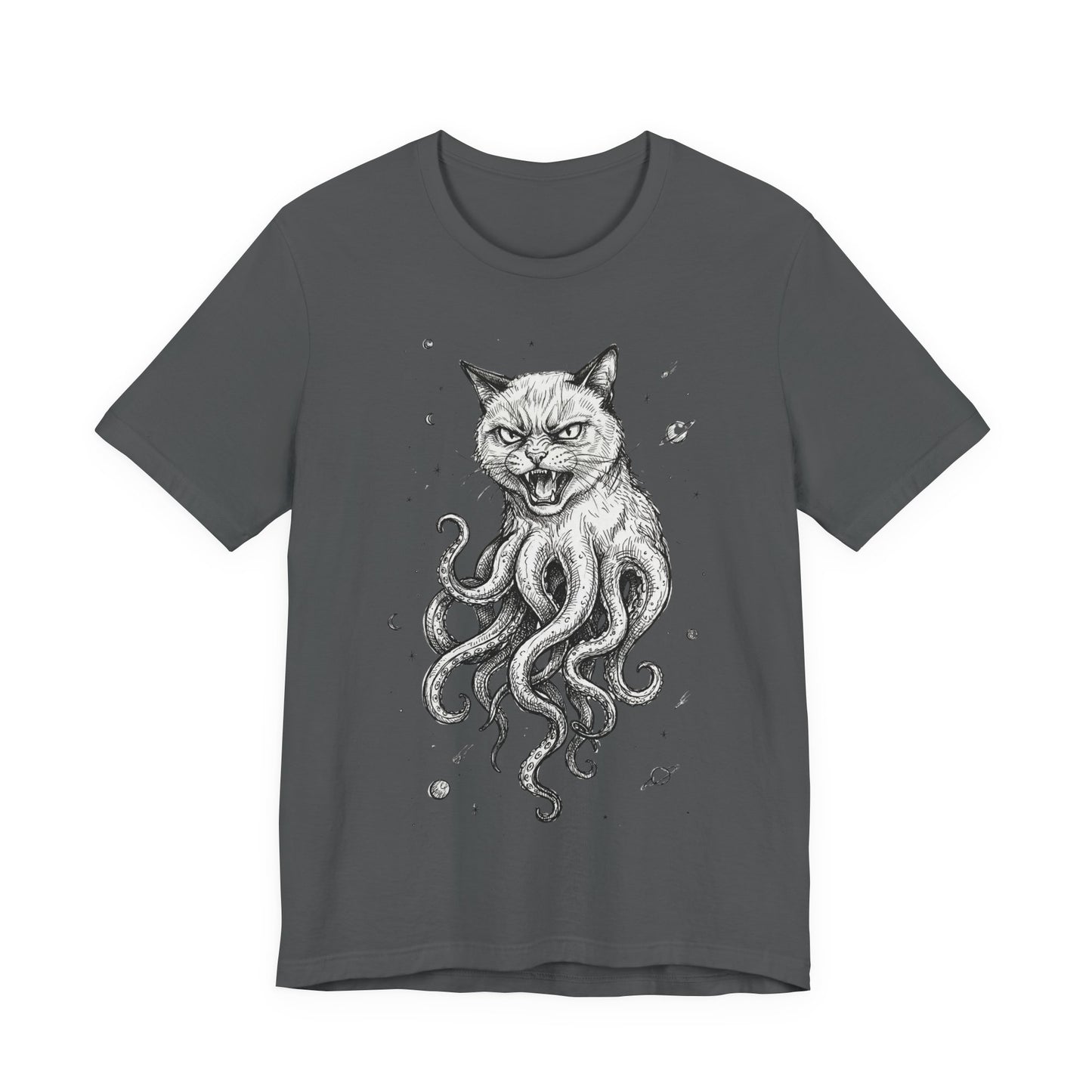 Alien Cat in Space - Cat-Octopus Graphic Tee — Cosmic Kitty Cthulhu Illustration T-Shirt