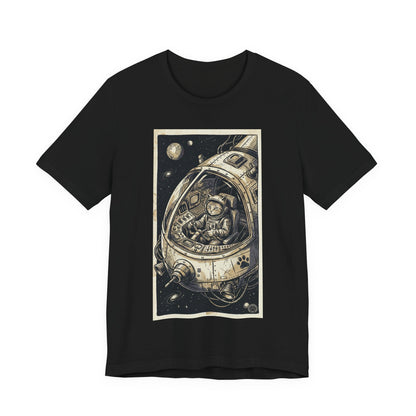 SpaceCat - To The Rescue! - Cat Astronaut in Rocket Capsule Graphic Tee – Vintage Style Space Pilot Illustration