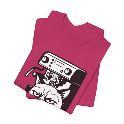 VOID - Annoyed Cat Coffee Tee — Funny Sarcastic Cat Barista Shirt with Coffee & Espresso Machine