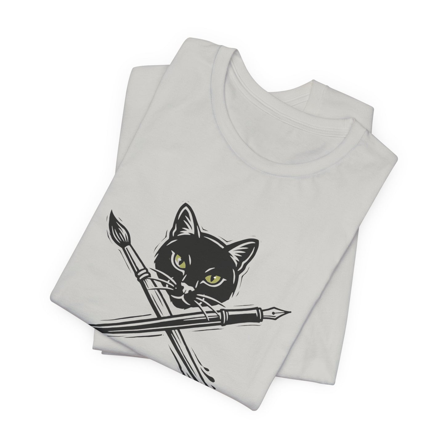 Creative Cat Version 2 - Artist Cat T-Shirt — Black Cat with Crossed Paintbrushes Graphic Tee