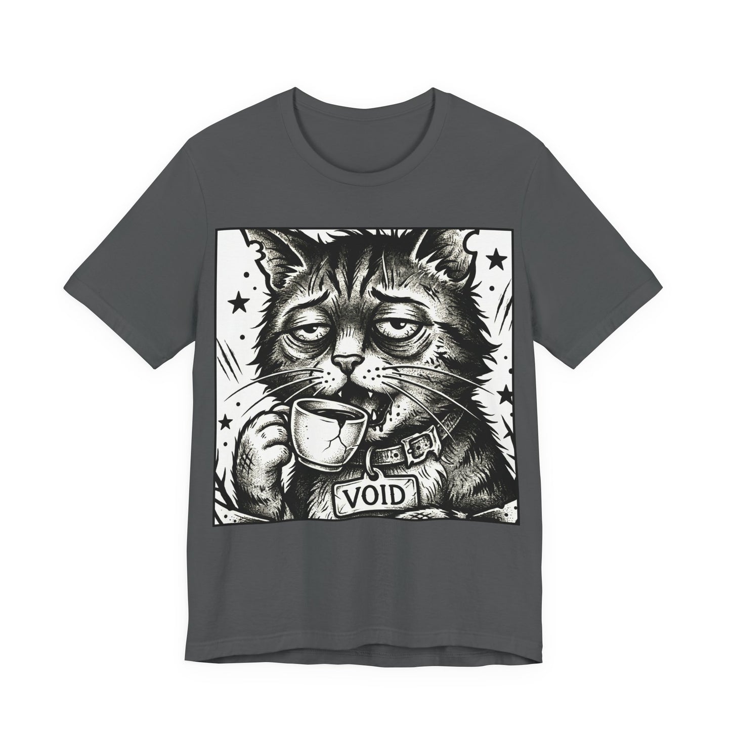 VOID - The Original Void Cat Tee — Tired Moody Cat Drinking Coffee Graphic T-Shirt