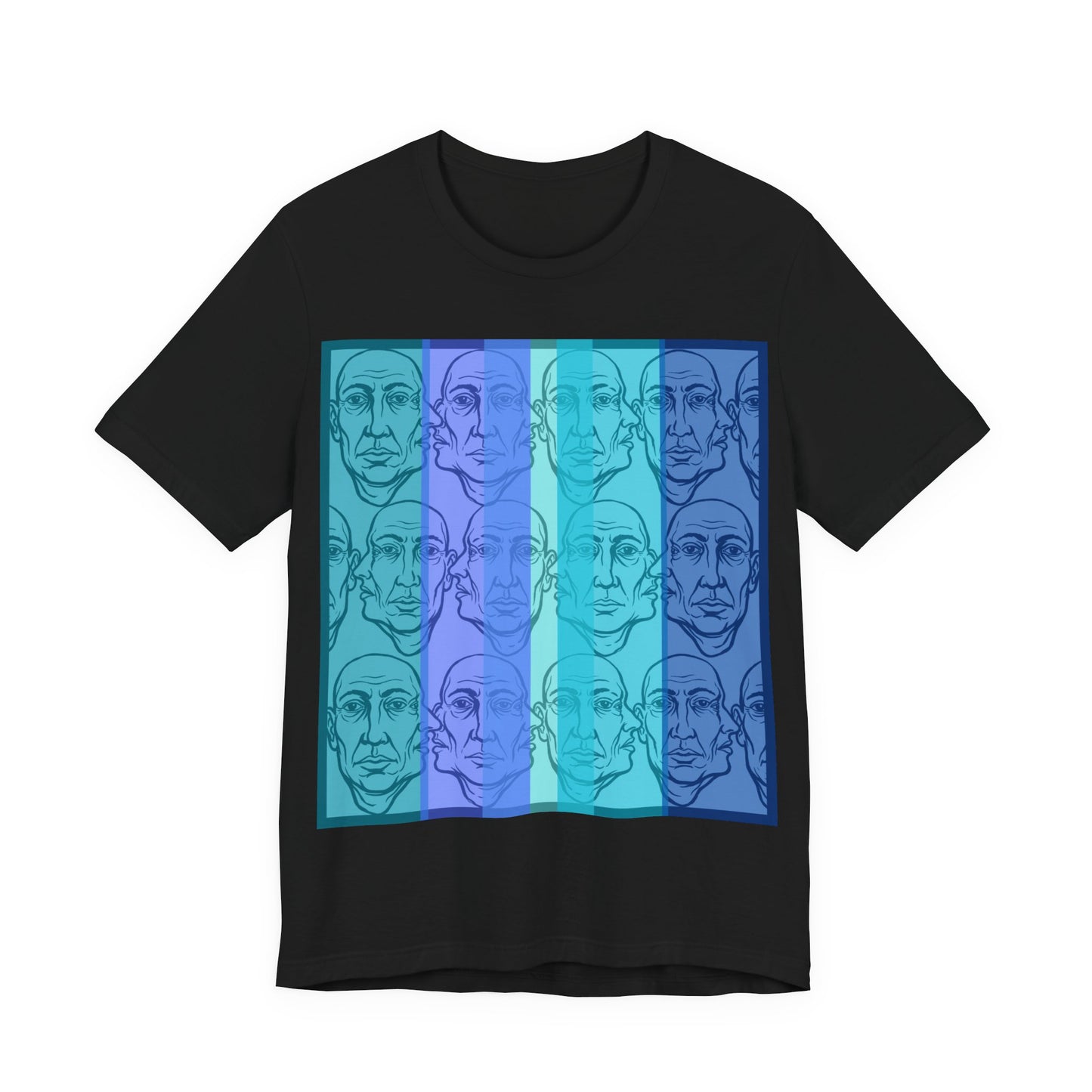 HotGossip - Blue - Pop Art Faces Tee — Blue Gradient Repeated Portrait Graphic T-Shirt
