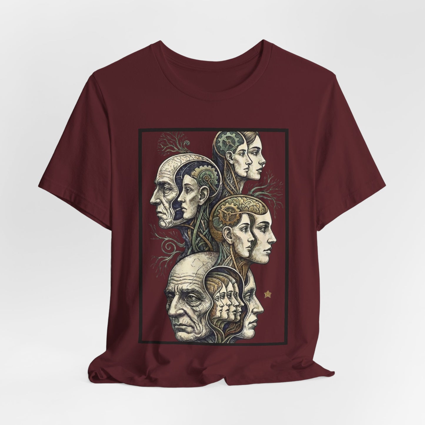 Family of Thought - Crop - Evolution of Minds T-Shirt — Surreal Human Faces Art Tee