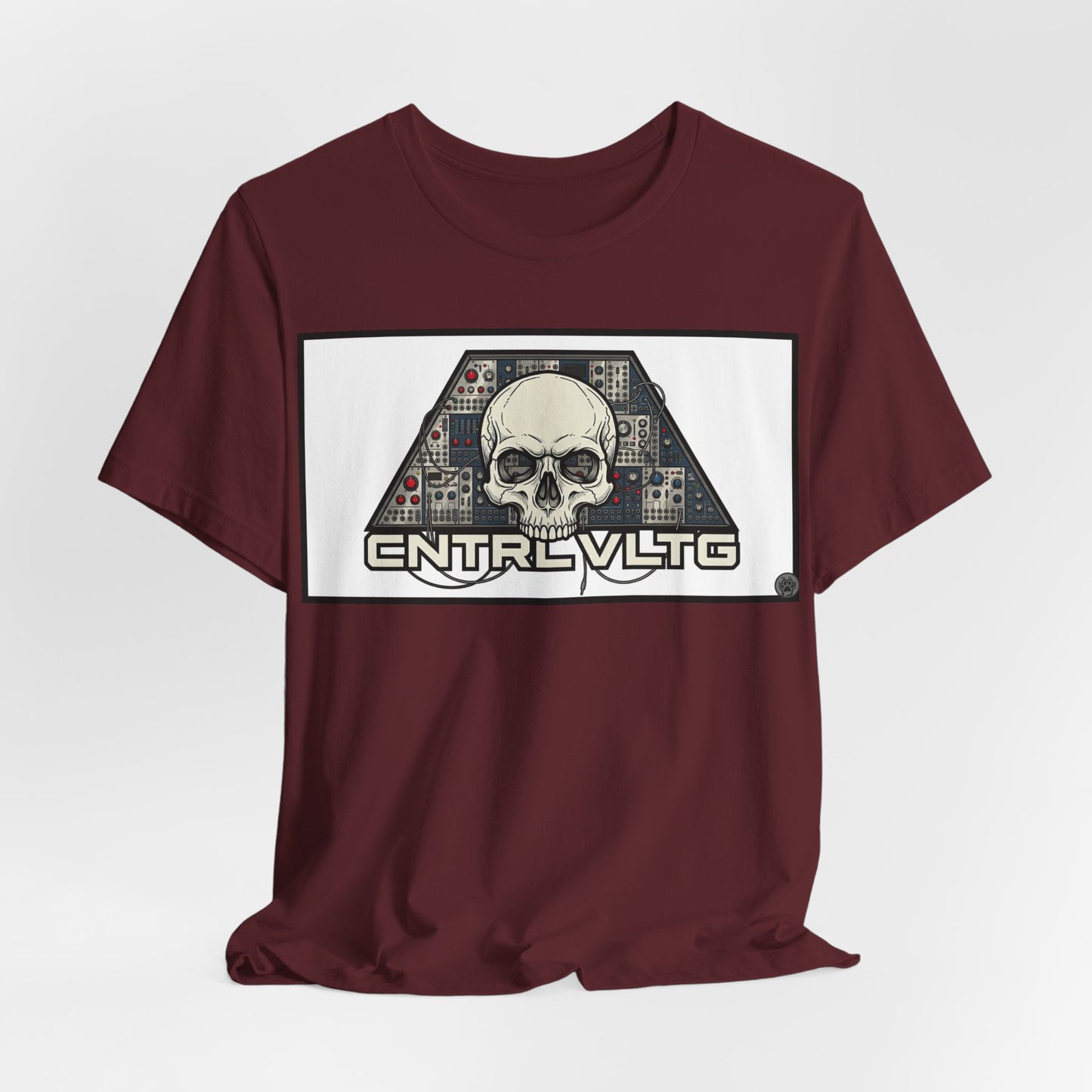 CV Control Voltage = TriBase White - Modular Synth Skull Analog Circuit Tee — “CNTRL VLTG” Retro Tech Graphic T-Shirt
