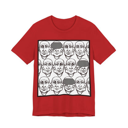 HotGossip - BlindedByGossip - Abstract Faces Pattern T-Shirt — Monochrome Repeating Portrait Graphic Tee