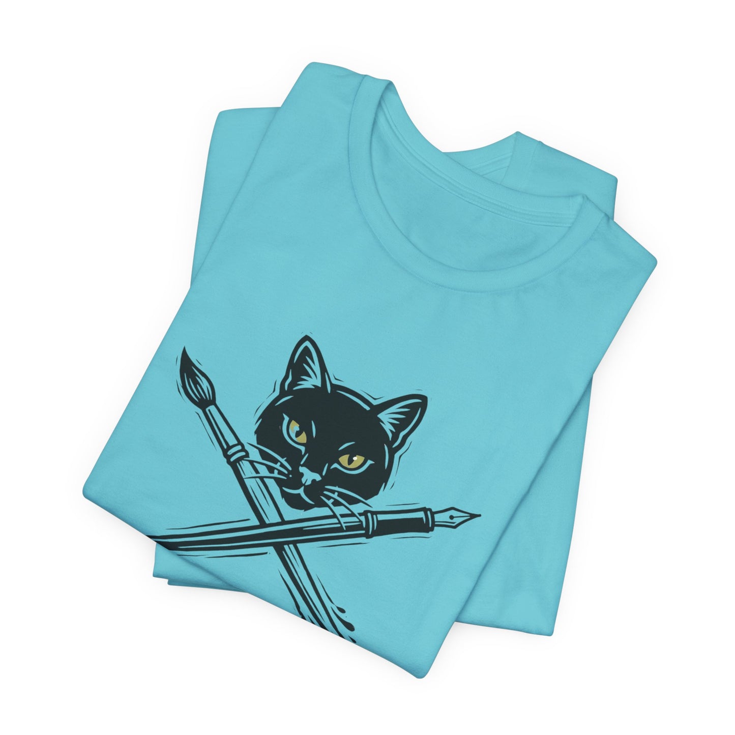 Creative Cat Version 2 - Artist Cat T-Shirt — Black Cat with Crossed Paintbrushes Graphic Tee