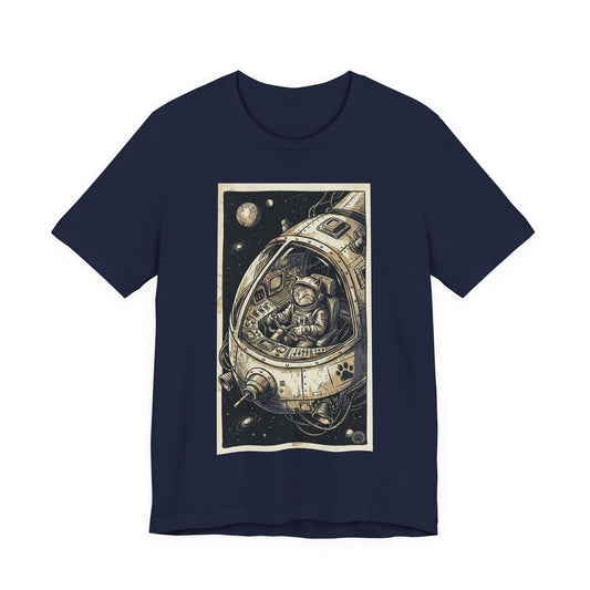 SpaceCat - To The Rescue! - Cat Astronaut in Rocket Capsule Graphic Tee – Vintage Style Space Pilot Illustration