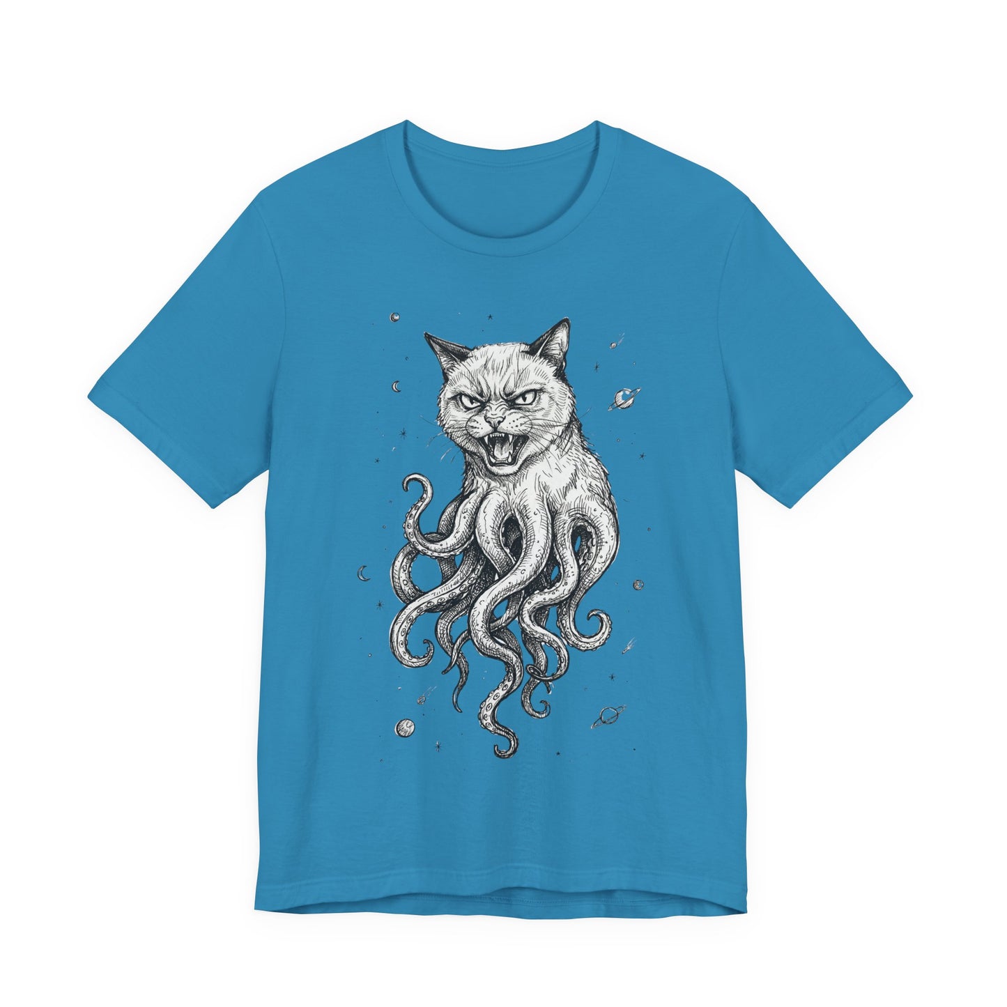 Alien Cat in Space - Cat-Octopus Graphic Tee — Cosmic Kitty Cthulhu Illustration T-Shirt