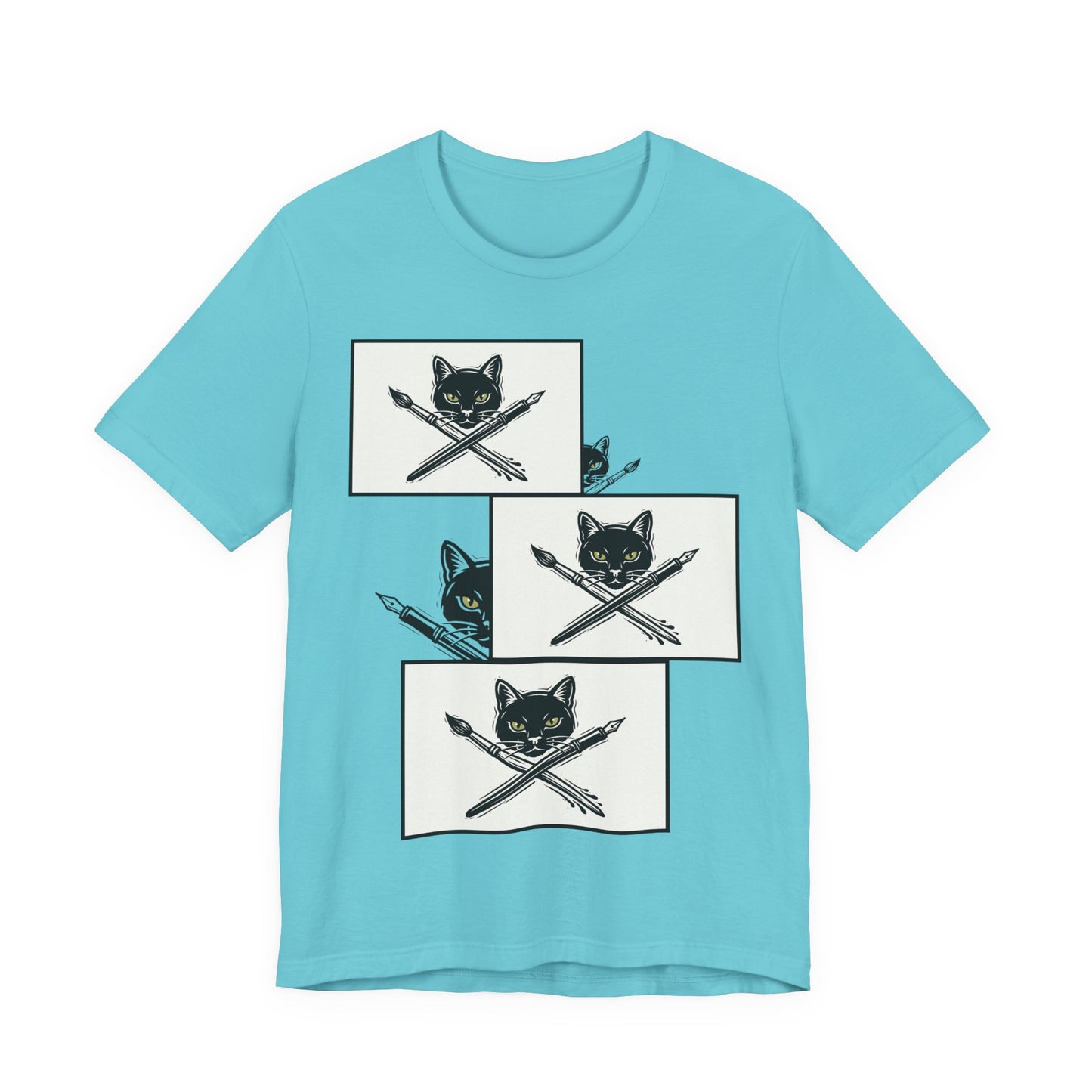CreativeCat - Stack of 3 - Cat & Paintbrush and Pen Graphic Tee — Artist Cat Illustration T-Shirt