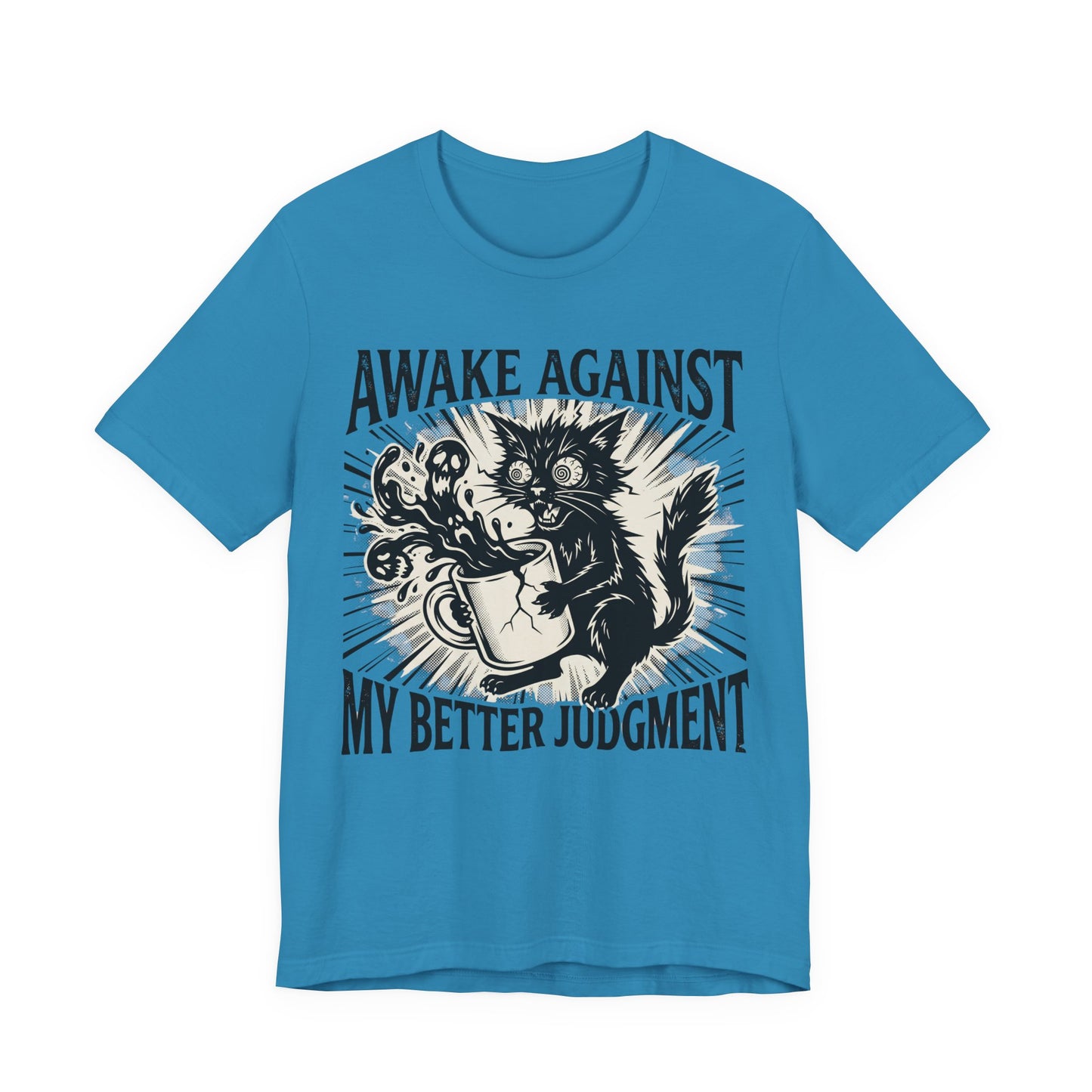 VOID - Awake Against My Better Judgment Tee — Funny Coffee Cat Graphic T-Shirt