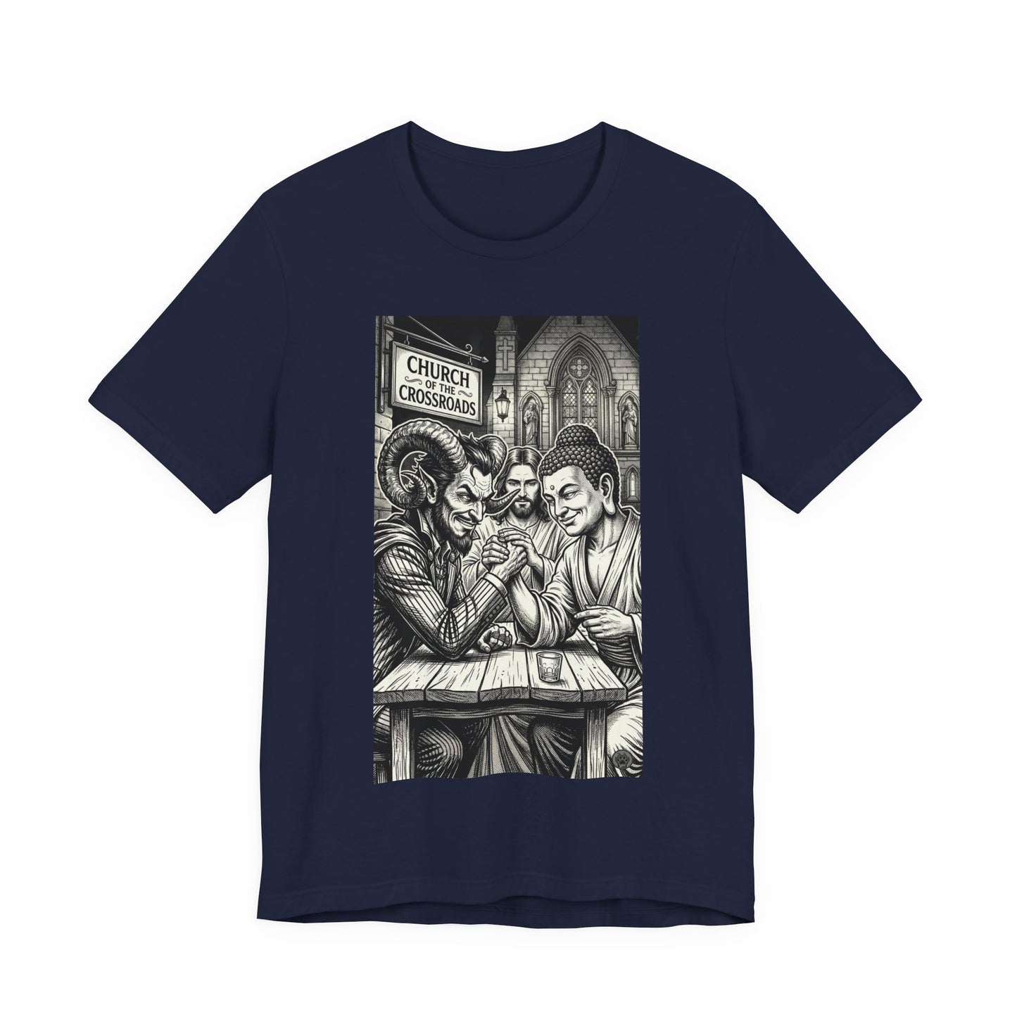Crossroads T-Shirt — Religious Humor Satirical Arm Wrestling Graphic Tee