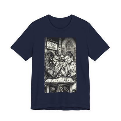 Crossroads T-Shirt — Religious Humor Satirical Arm Wrestling Graphic Tee