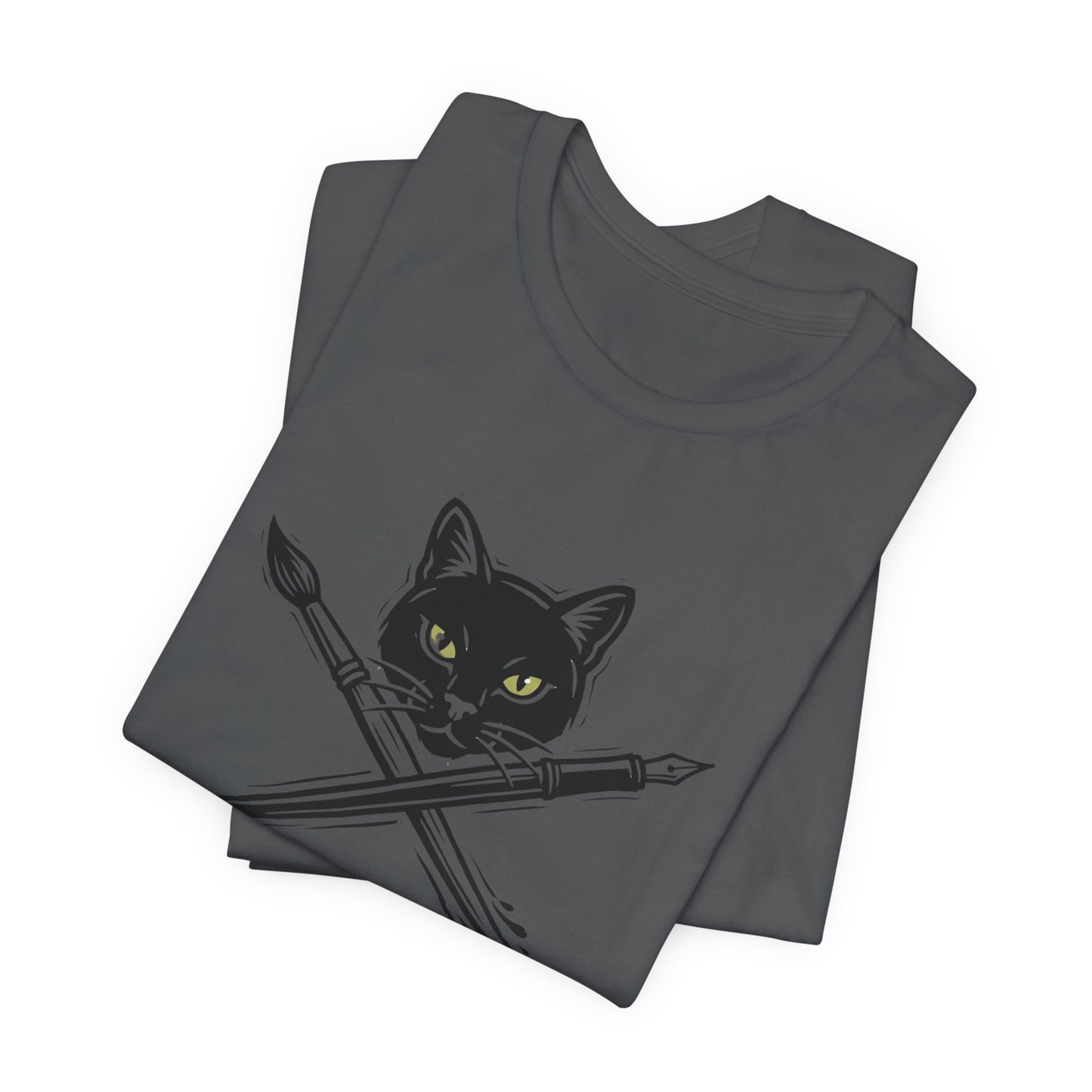 Creative Cat Version 2 - Artist Cat T-Shirt — Black Cat with Crossed Paintbrushes Graphic Tee