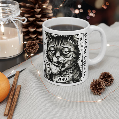 VOID - 11oz Mug - Cat Coffee Mug — 'Void' Vintage Black & White Cat with Cup