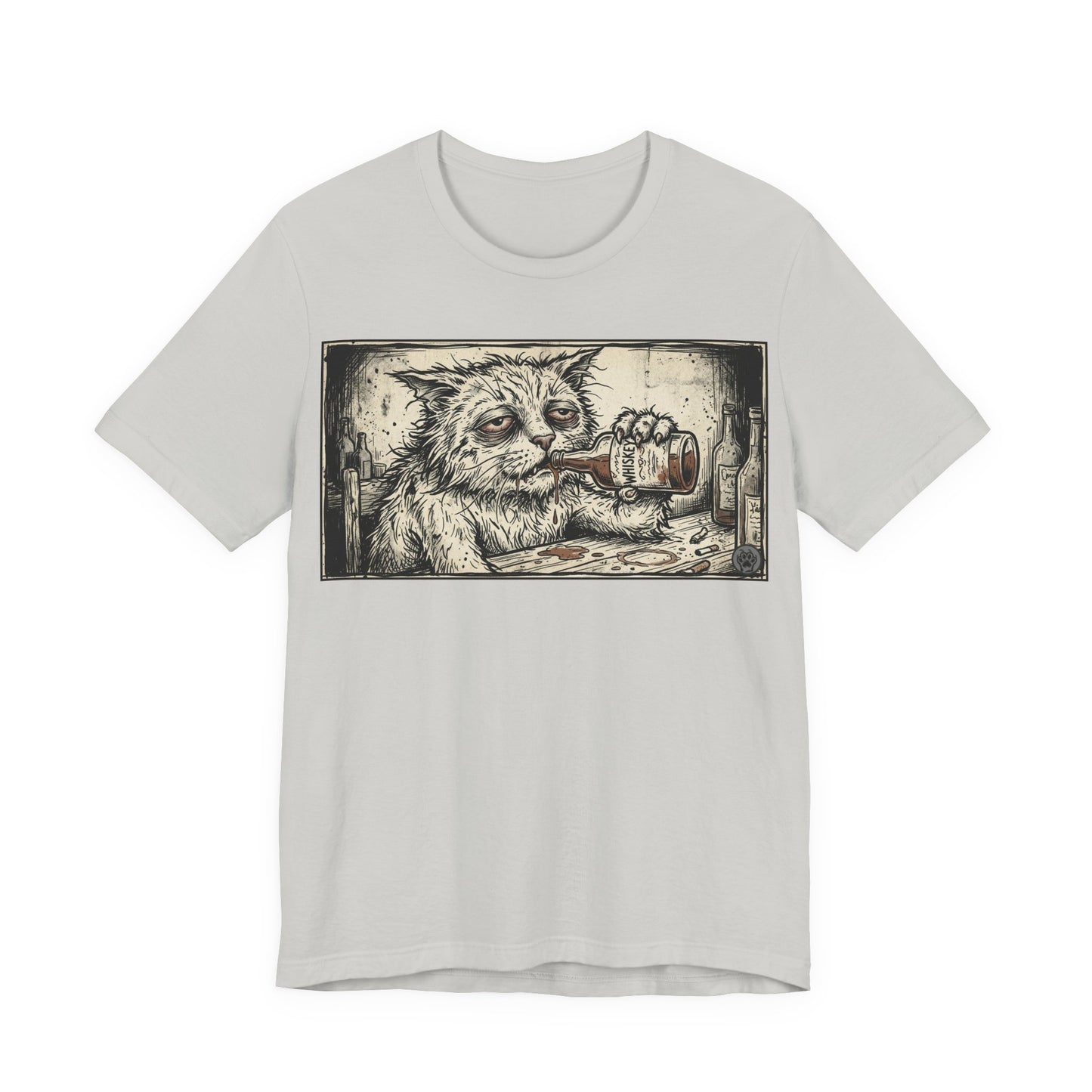 Scraps "Bad Day" - Cat Drinking Whiskey Graphic Tee — Vintage Drunk Depressed Cat T-Shirt
