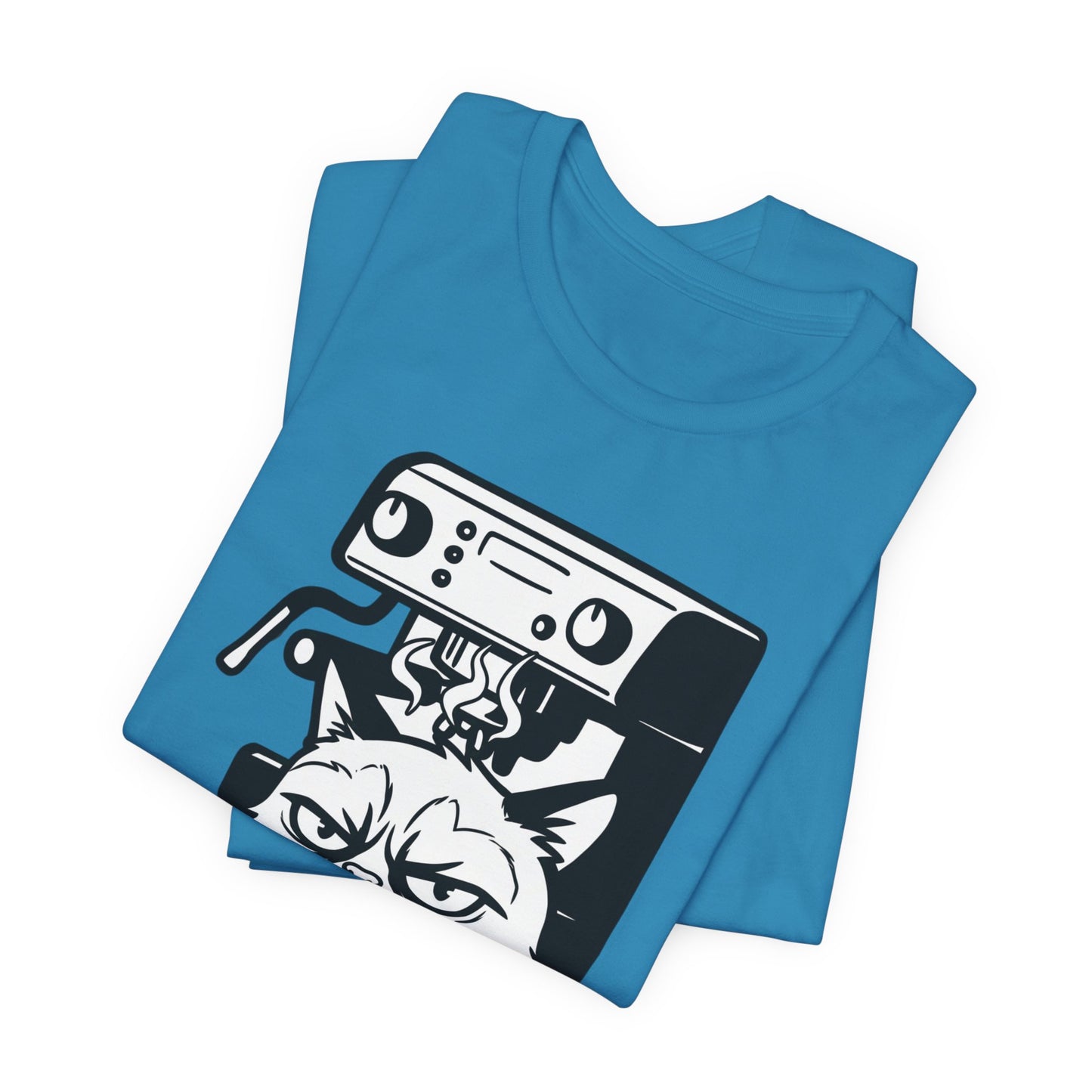VOID - Annoyed Cat Coffee Tee — Funny Sarcastic Cat Barista Shirt with Coffee & Espresso Machine