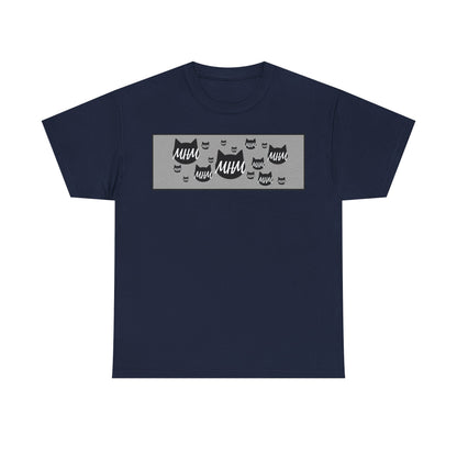 MHM - Logo w/ Grey Stripe - Scattered Cat Faces Graphic Tee