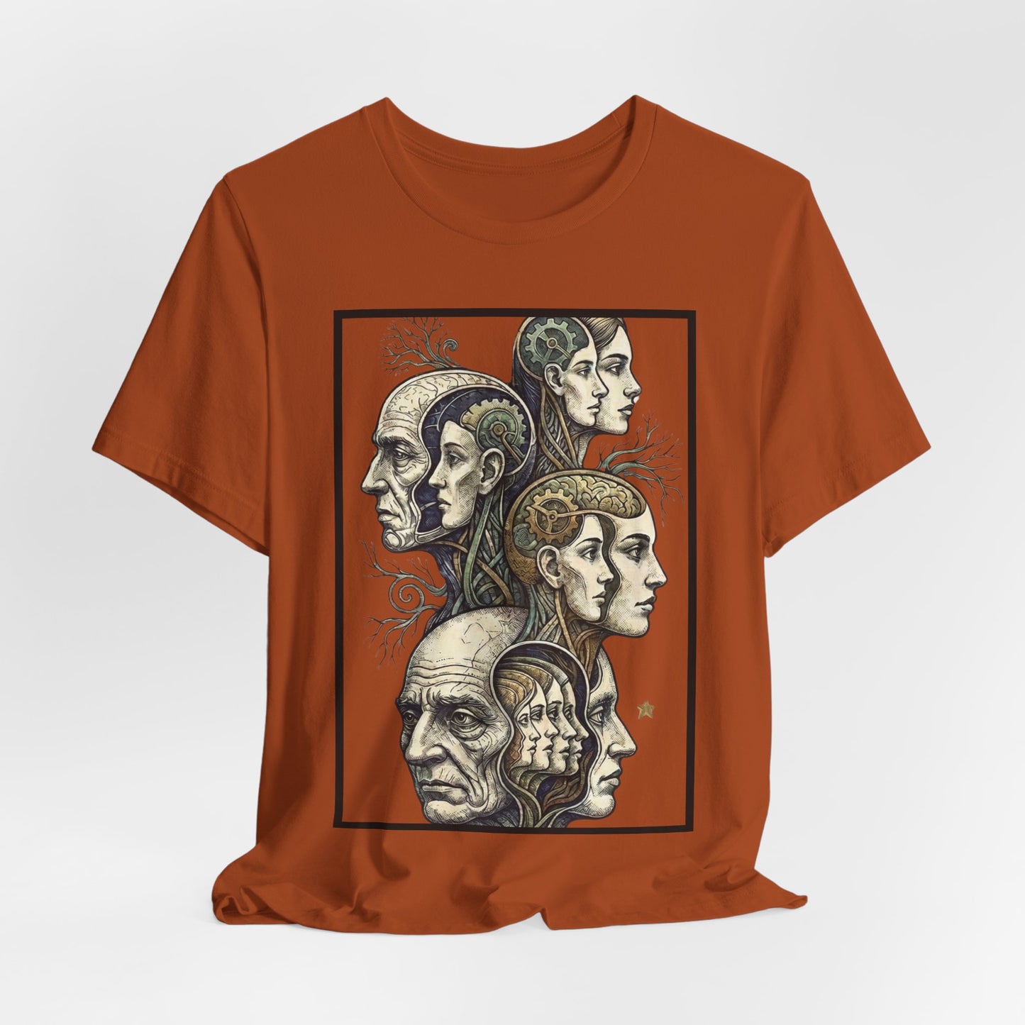 Family of Thought - Crop - Evolution of Minds T-Shirt — Surreal Human Faces Art Tee