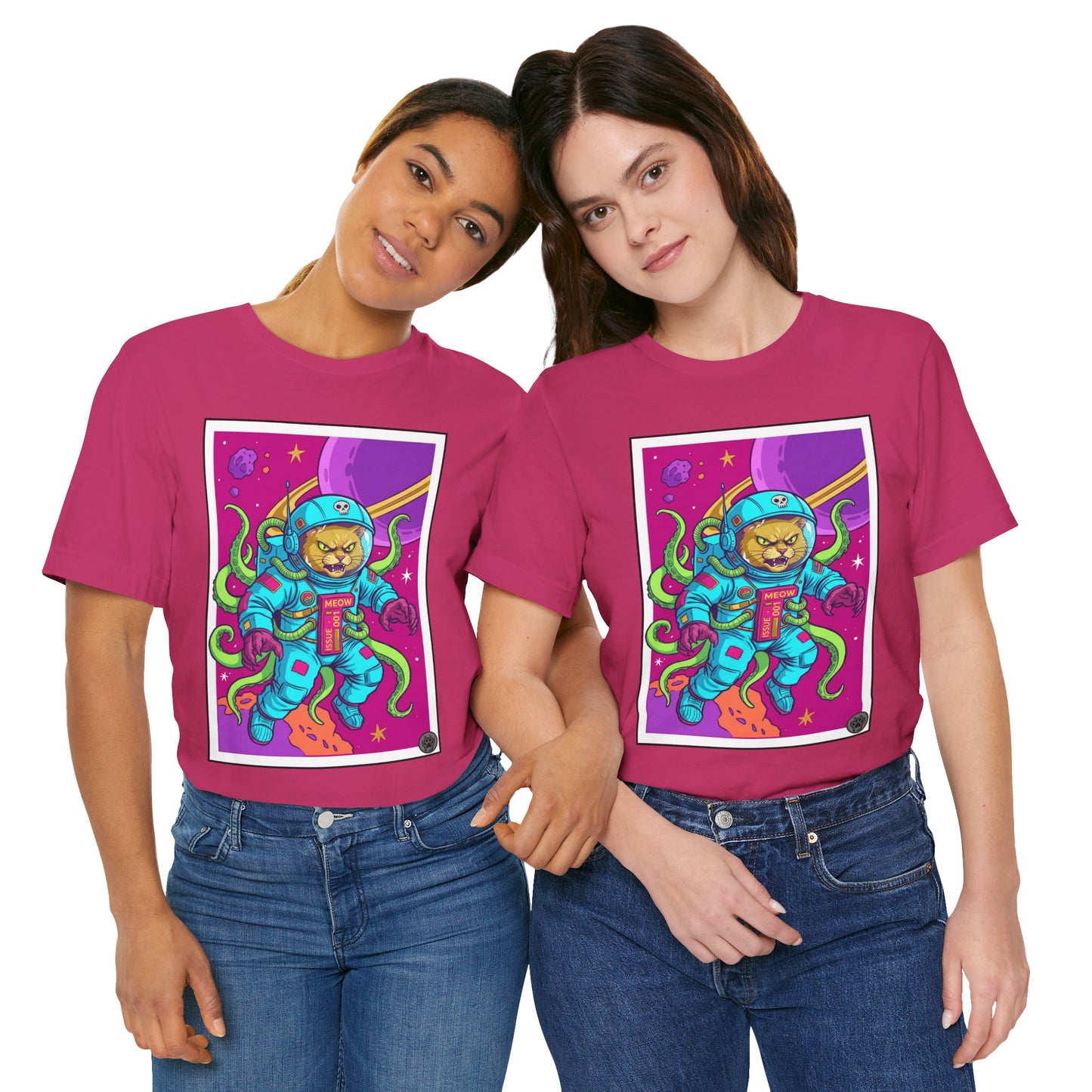 Alien Cat Astronaut In Space Graphic Tee — Retro Neon Space Cat T-Shirt