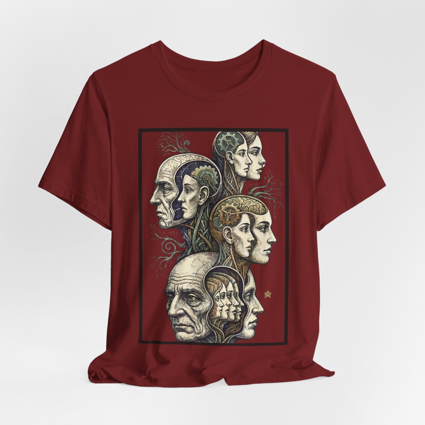 Family of Thought - Crop - Evolution of Minds T-Shirt — Surreal Human Faces Art Tee