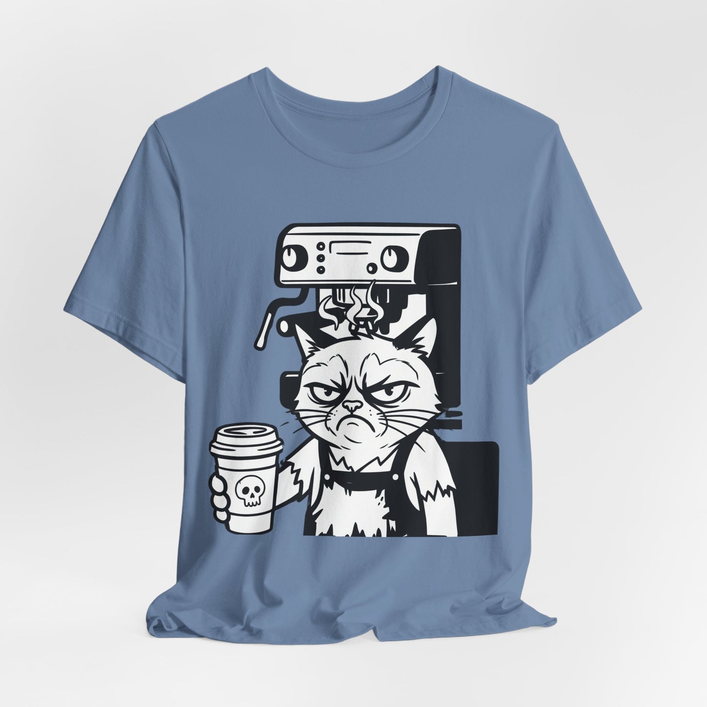 VOID - Annoyed Cat Coffee Tee — Funny Sarcastic Cat Barista Shirt with Coffee & Espresso Machine