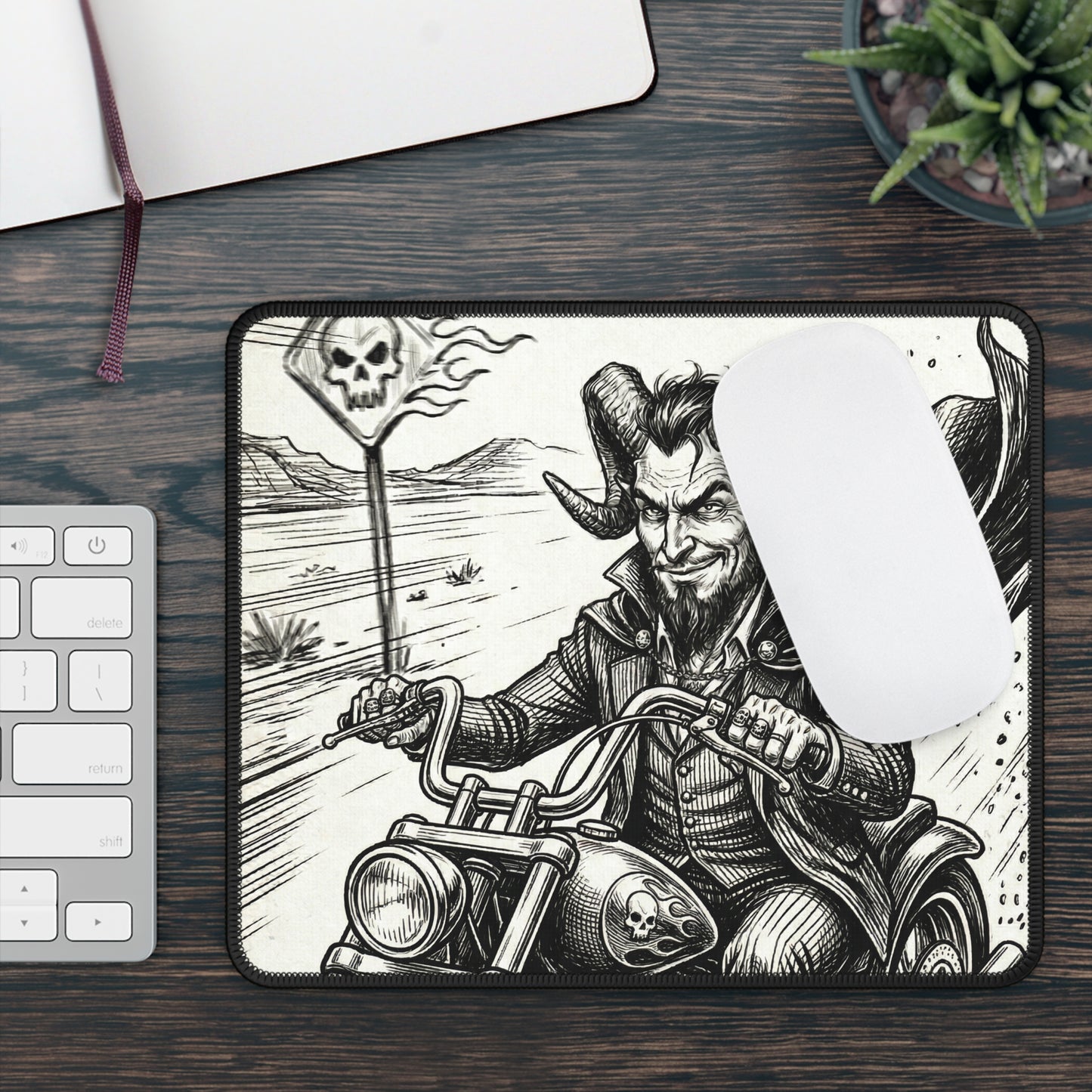 BLZB - Motorcycle - Devil Biker Harley Gaming Mouse Pad — Gothic Skull Rider Desk Mat