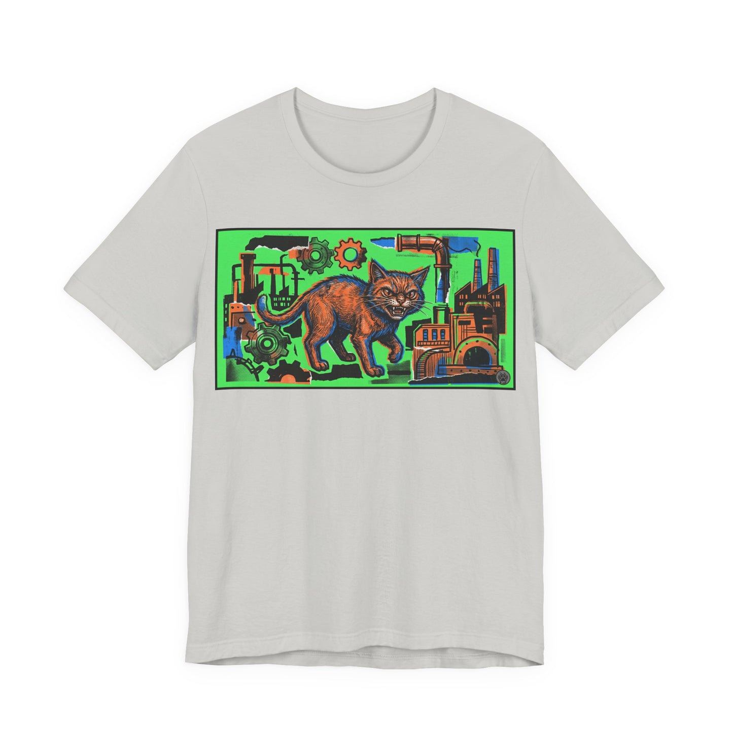 Industrial Cat - Green Collage Poster Graphic Tee – Steampunk Factory Design