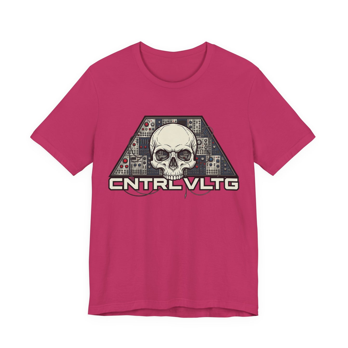 CV Control Voltage - TriBase White - Skull Modular Analog Synth Console Tee — “CNTRL VLTG” Retro Electronic Music T-Shirt