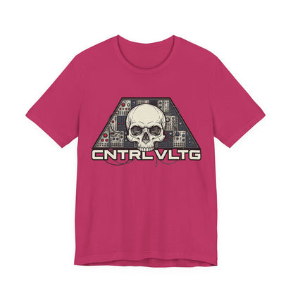 CV Control Voltage - TriBase White - Skull Modular Analog Synth Console Tee — “CNTRL VLTG” Retro Electronic Music T-Shirt