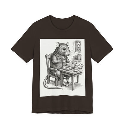 Ratney - "Cup of Tea & A Good Book" - Rodent Scholar T‑Shirt — Vintage Style Illustration of a Reading Rat with Tea