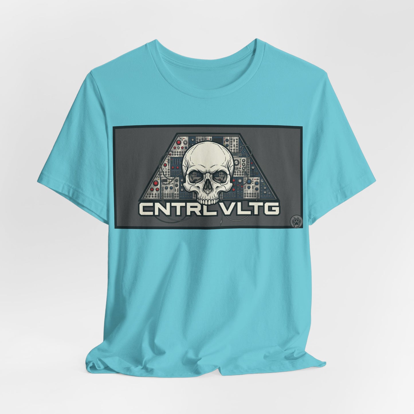 CV Control Voltage - TriBase Grey - Skull Modular Synth Analog Circuit 'CNTRL VLTG' Graphic Tee - Retro Tech Skull T-Shirt