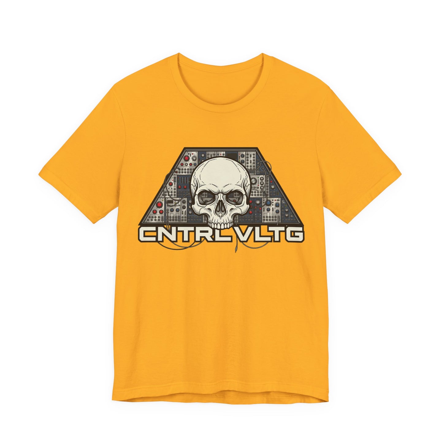 CV Control Voltage - TriBase White - Skull Modular Analog Synth Console Tee — “CNTRL VLTG” Retro Electronic Music T-Shirt