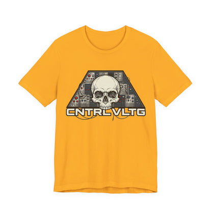 CV Control Voltage - TriBase White - Skull Modular Analog Synth Console Tee — “CNTRL VLTG” Retro Electronic Music T-Shirt