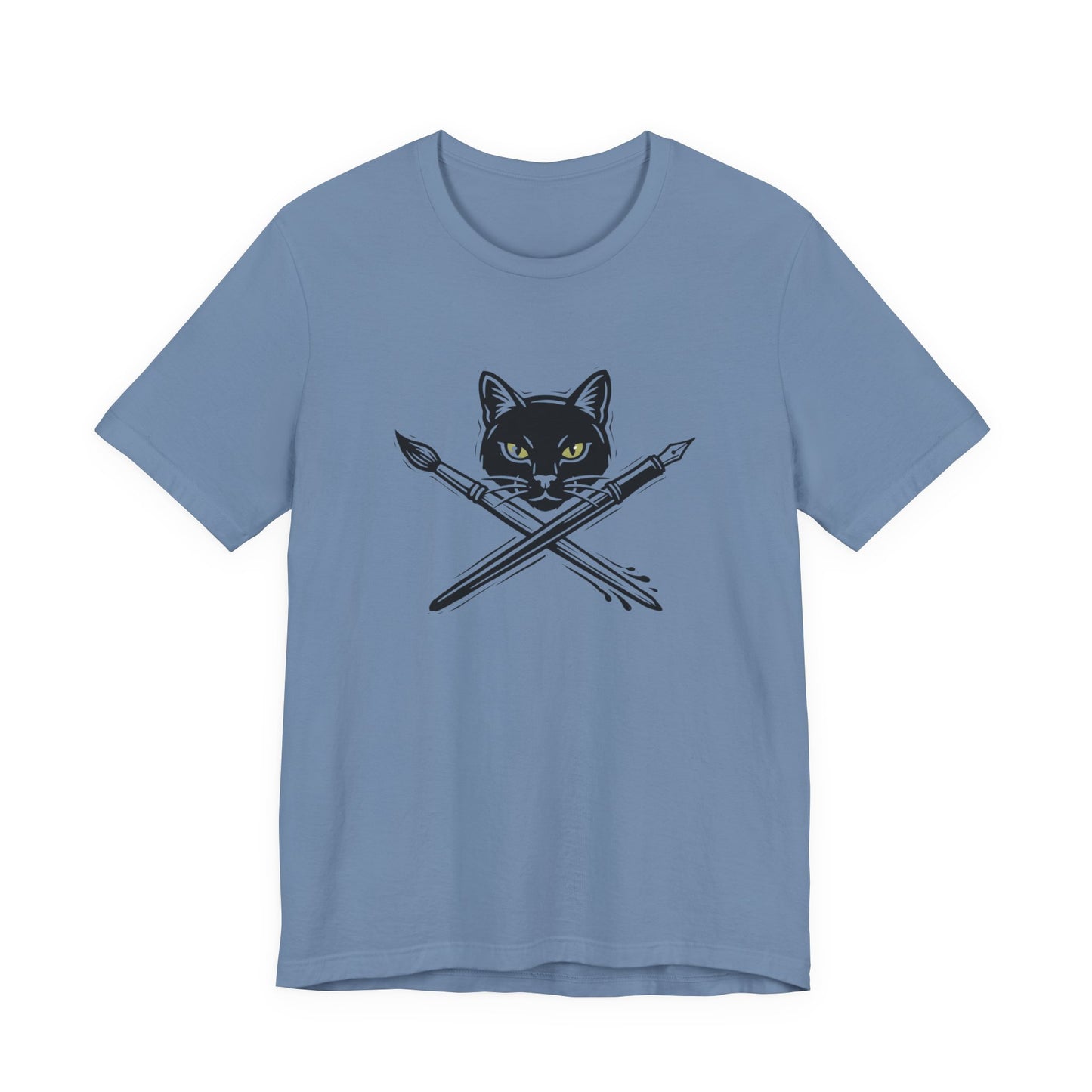 Creative Cat Version 2 - Artist Cat T-Shirt — Black Cat with Crossed Paintbrushes Graphic Tee
