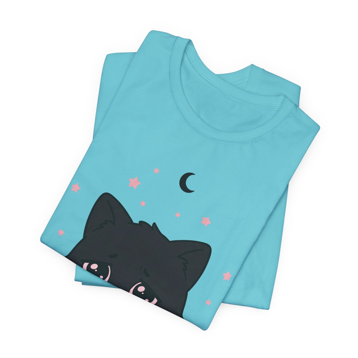 VOID - Cute Sad Black Cat Holding Hot Coffee T‑Shirt — Cozy Pink Sweater Kitty Tee