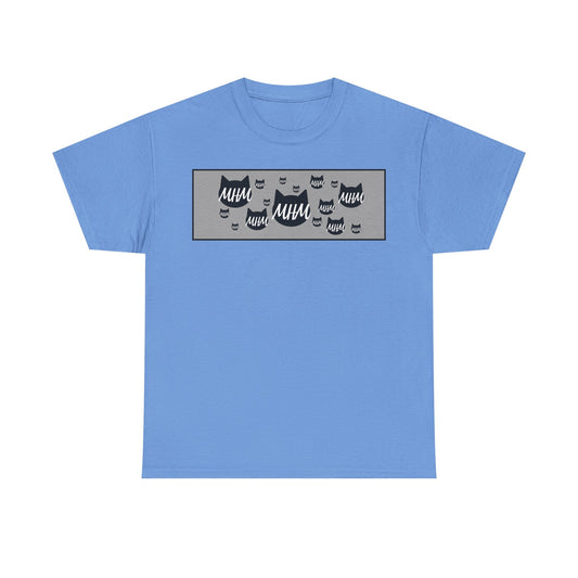 MHM - Logo w/ Grey Stripe - Scattered Cat Faces Graphic Tee