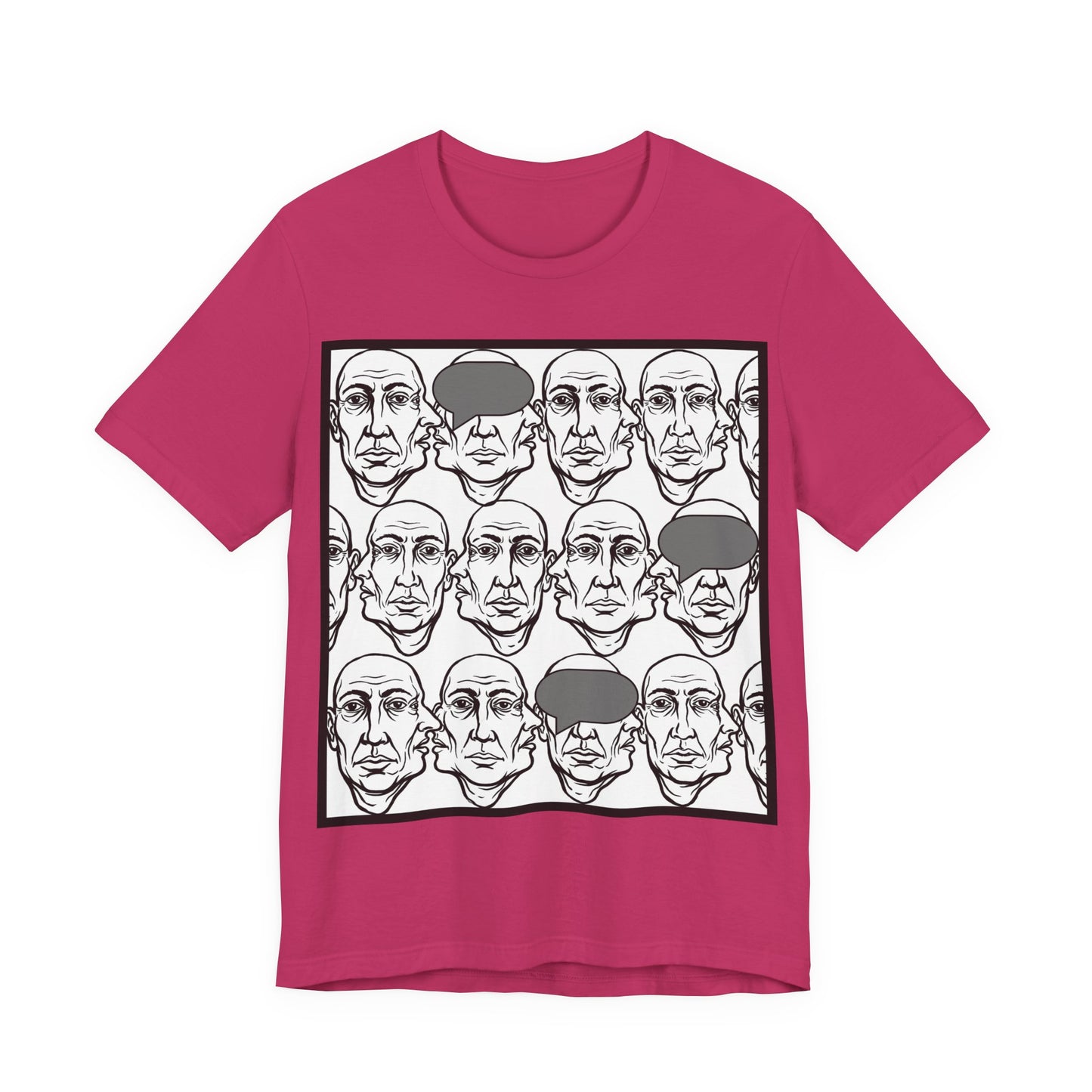 HotGossip - BlindedByGossip - Abstract Faces Pattern T-Shirt — Monochrome Repeating Portrait Graphic Tee