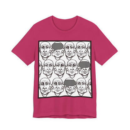 HotGossip - BlindedByGossip - Abstract Faces Pattern T-Shirt — Monochrome Repeating Portrait Graphic Tee