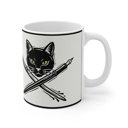 CreativeCat - 11oz Mug Right Handle - Cat Artist Coffee Mug – Black Cat with Paintbrush and Pen 11oz