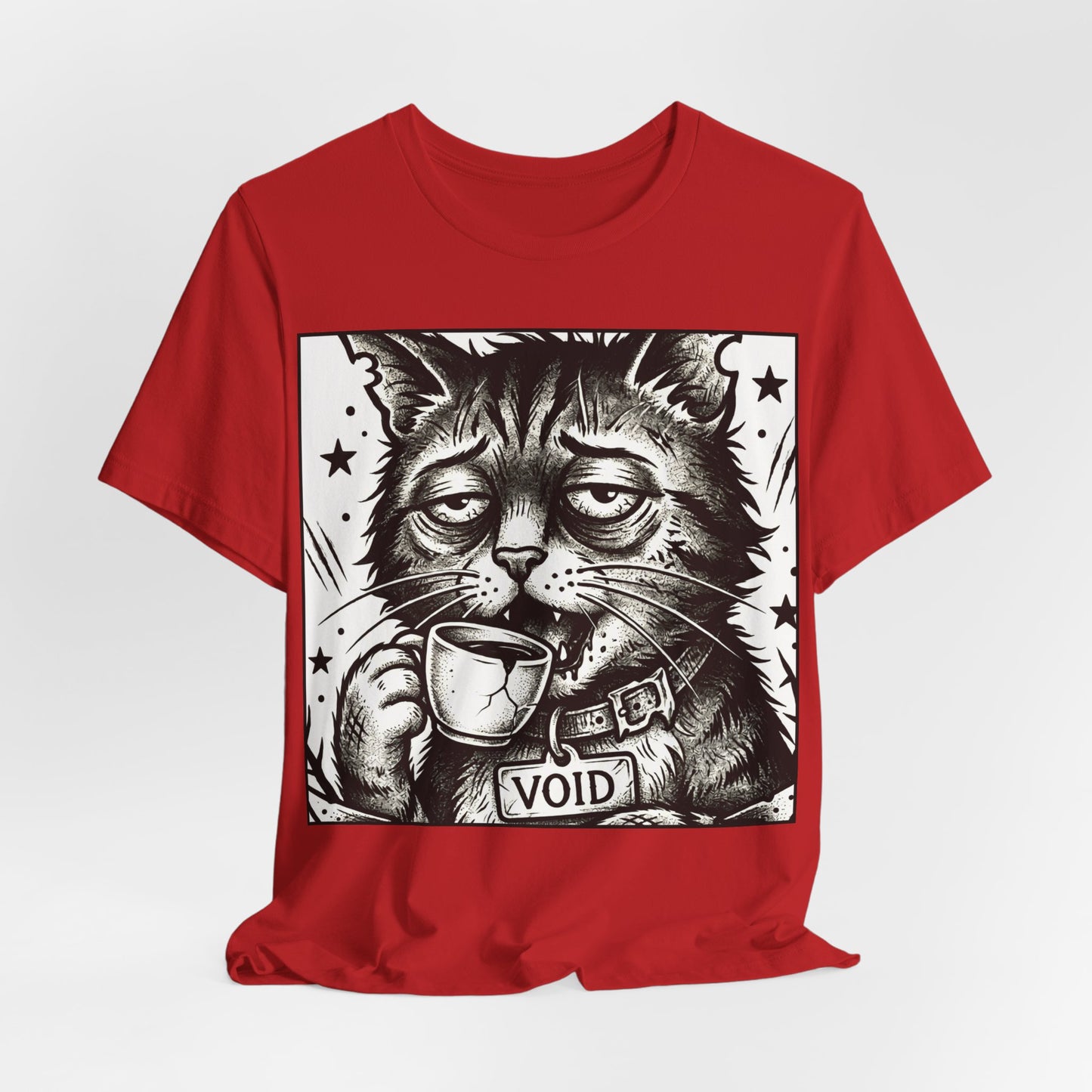 VOID - The Original Void Cat Tee — Tired Moody Cat Drinking Coffee Graphic T-Shirt